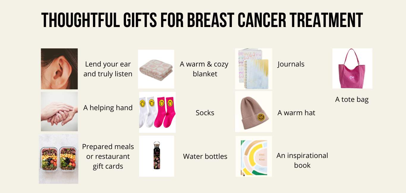 Thoughtful Gifts for someone undergoing breast cancer treatment. 10 gift ideas for breast cancer treatment. breast cancer awareness support