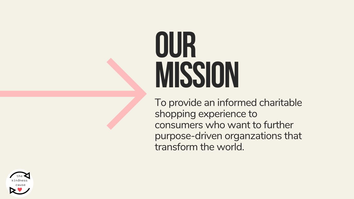 The Kindness Cause Mission is to provide an informed charitable shopping experience to consumers who want to further purpose-driven organzations that transform the world. Fashion-forward gifts that give back to charity.