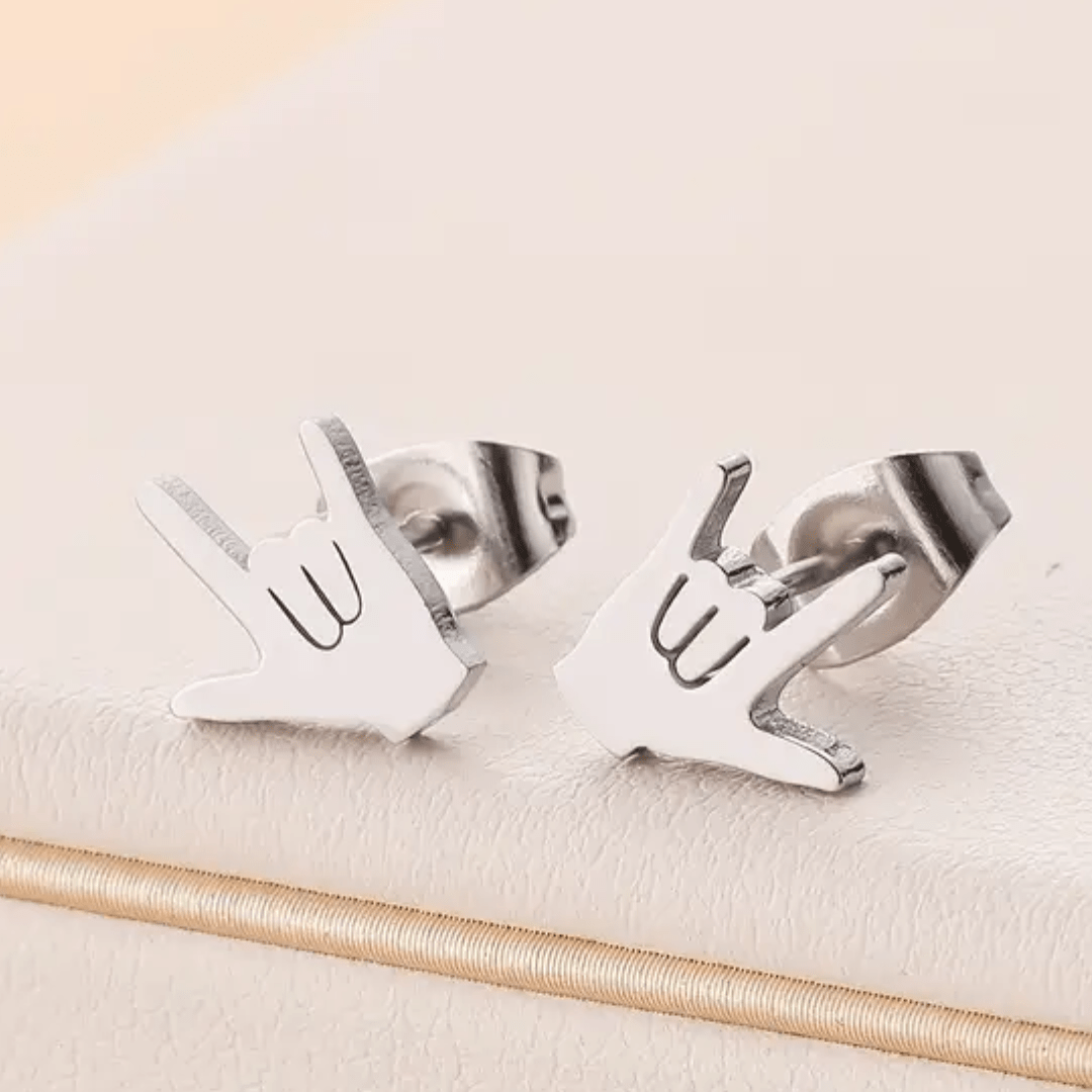 ASL I Love You Hand Stainless Steel Mini Stud Earrings - The Kindness Cause