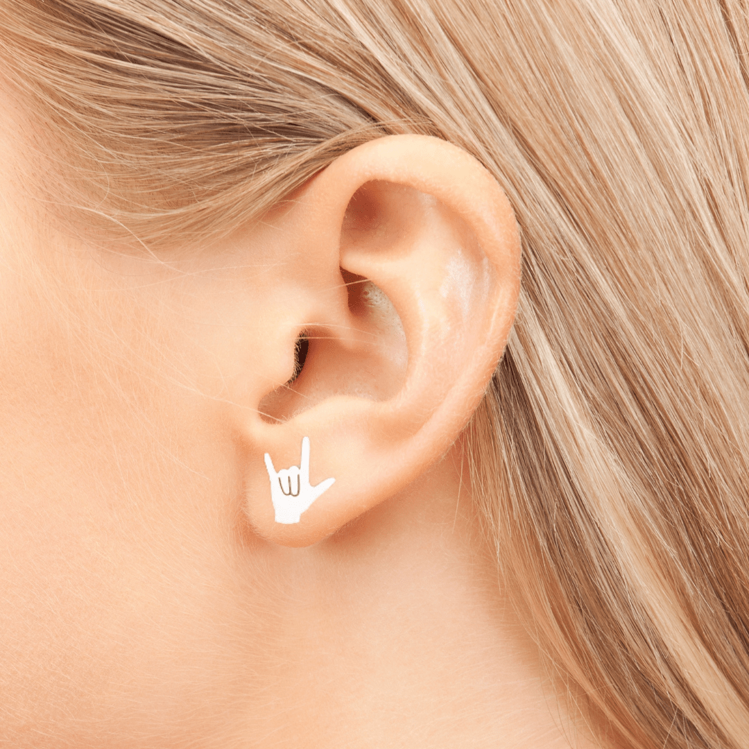 ASL I Love You Hand Stainless Steel Mini Stud Earrings - The Kindness Cause