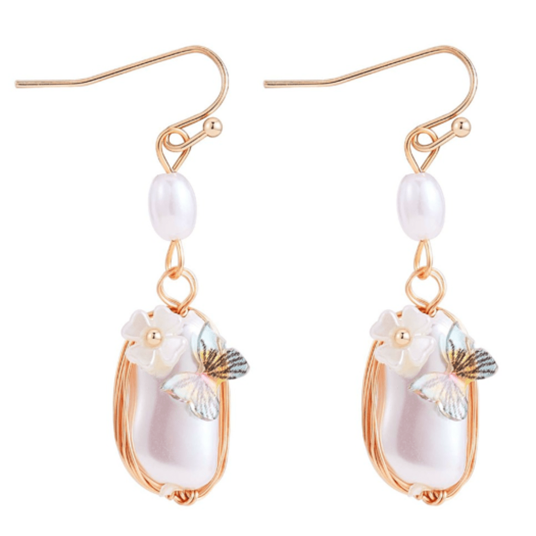 Butterfly Pearl Shell Drop Earrings - The Kindness Cause