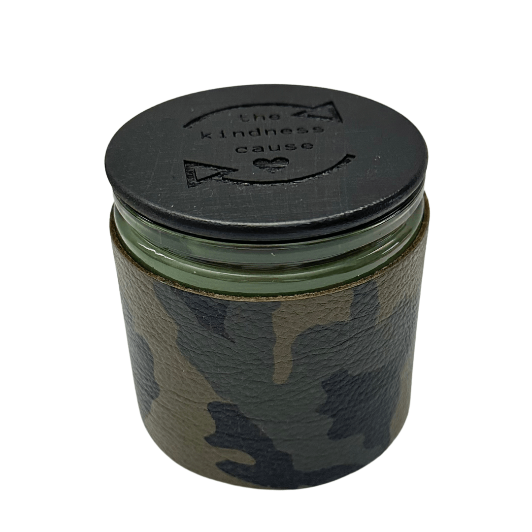 Camo Leather Wrapped Kindness Candle - Squeeze The Day - The Kindness Cause