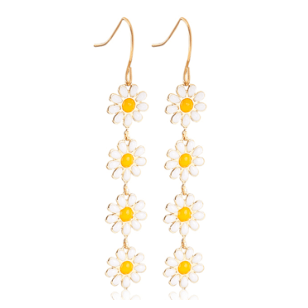Enamel Daisy Flower Drop Earrings - The Kindness Cause