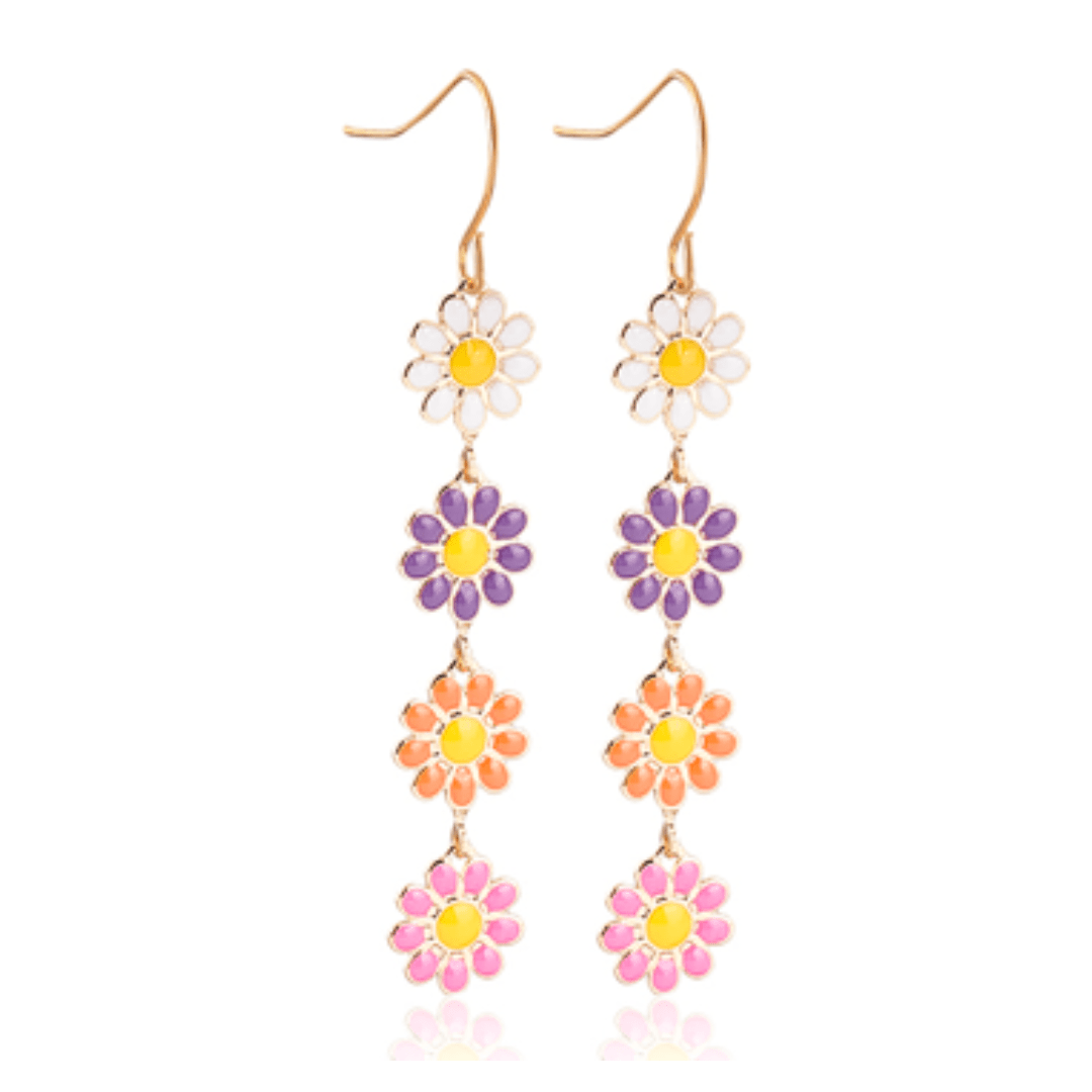 Enamel Daisy Flower Drop Earrings - The Kindness Cause