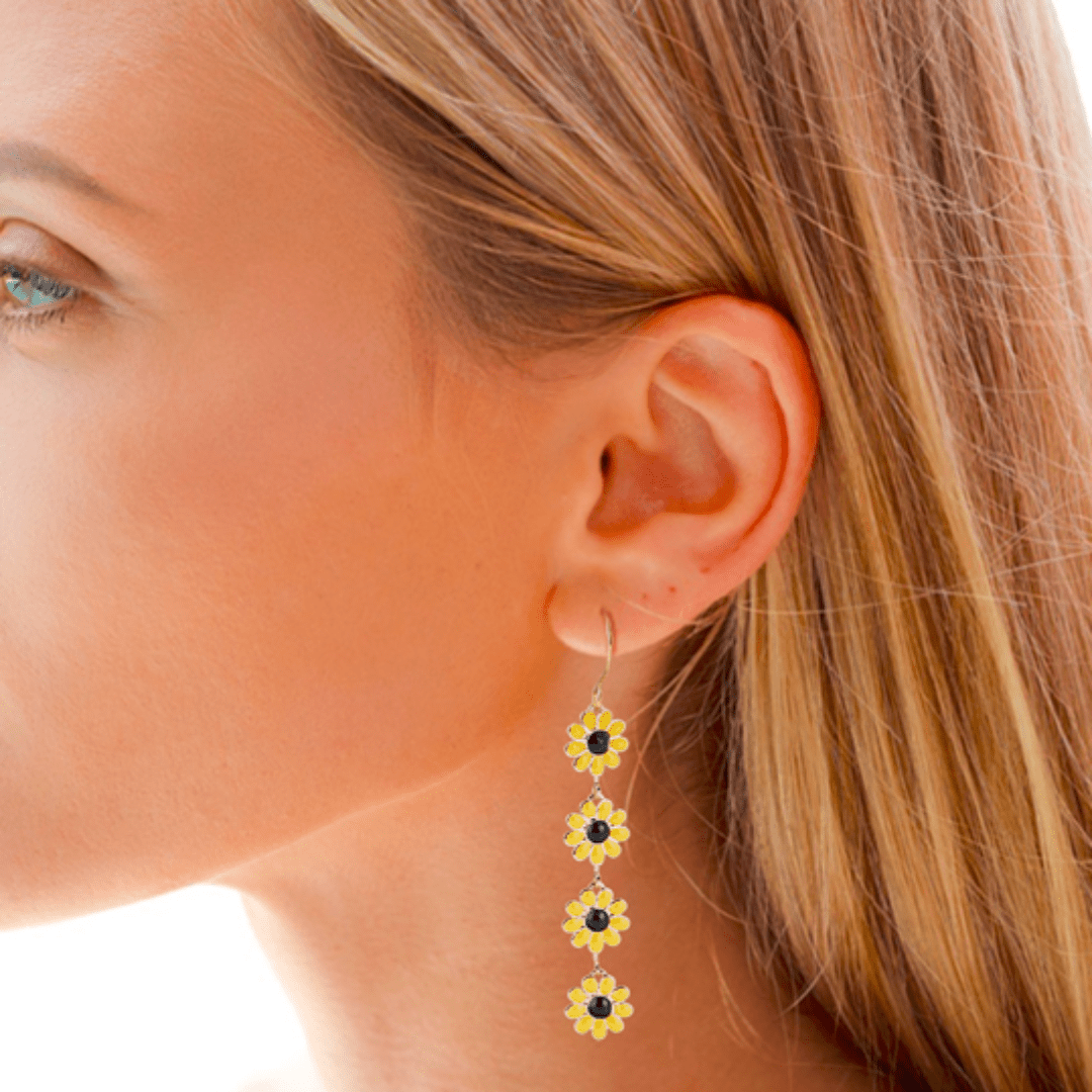Enamel Daisy Flower Drop Earrings - The Kindness Cause