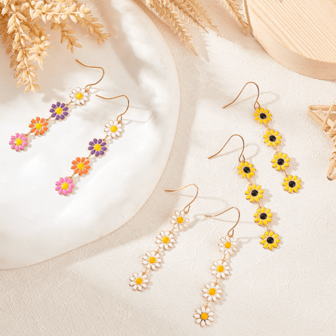 Enamel Daisy Flower Drop Earrings - The Kindness Cause