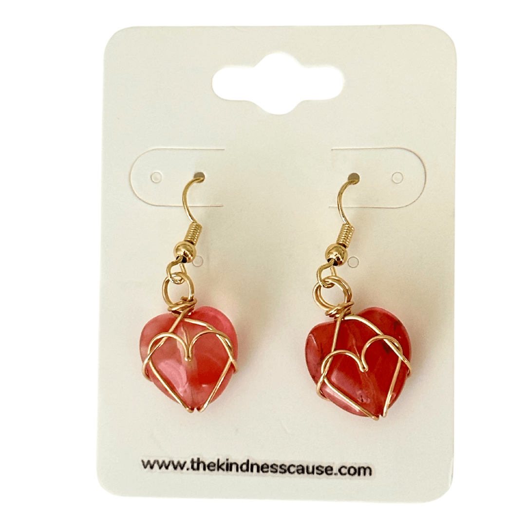 Gemstone Heart Wire Wrap Drop Earrings - The Kindness Cause
