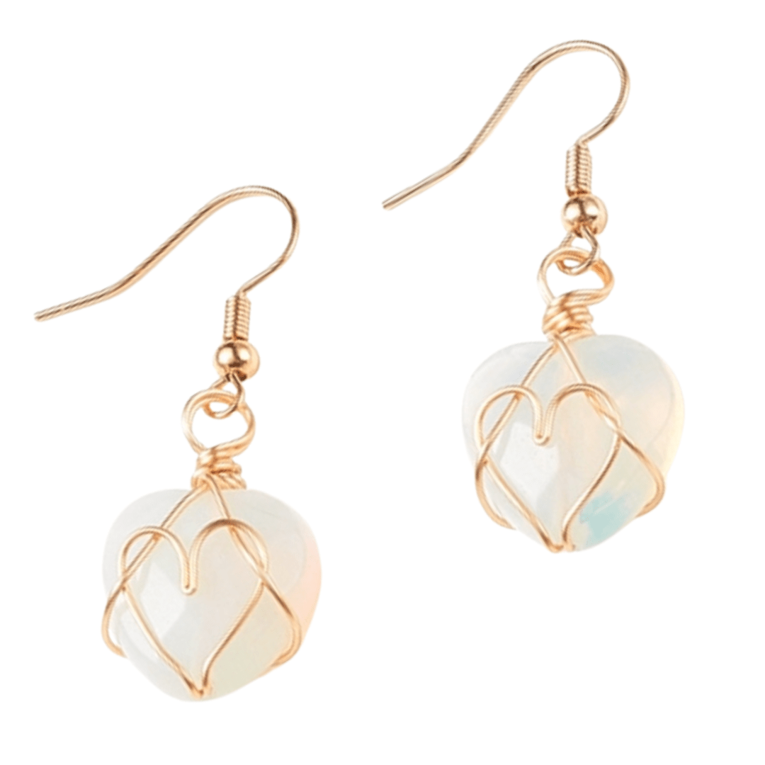 Gemstone Heart Wire Wrap Drop Earrings - The Kindness Cause