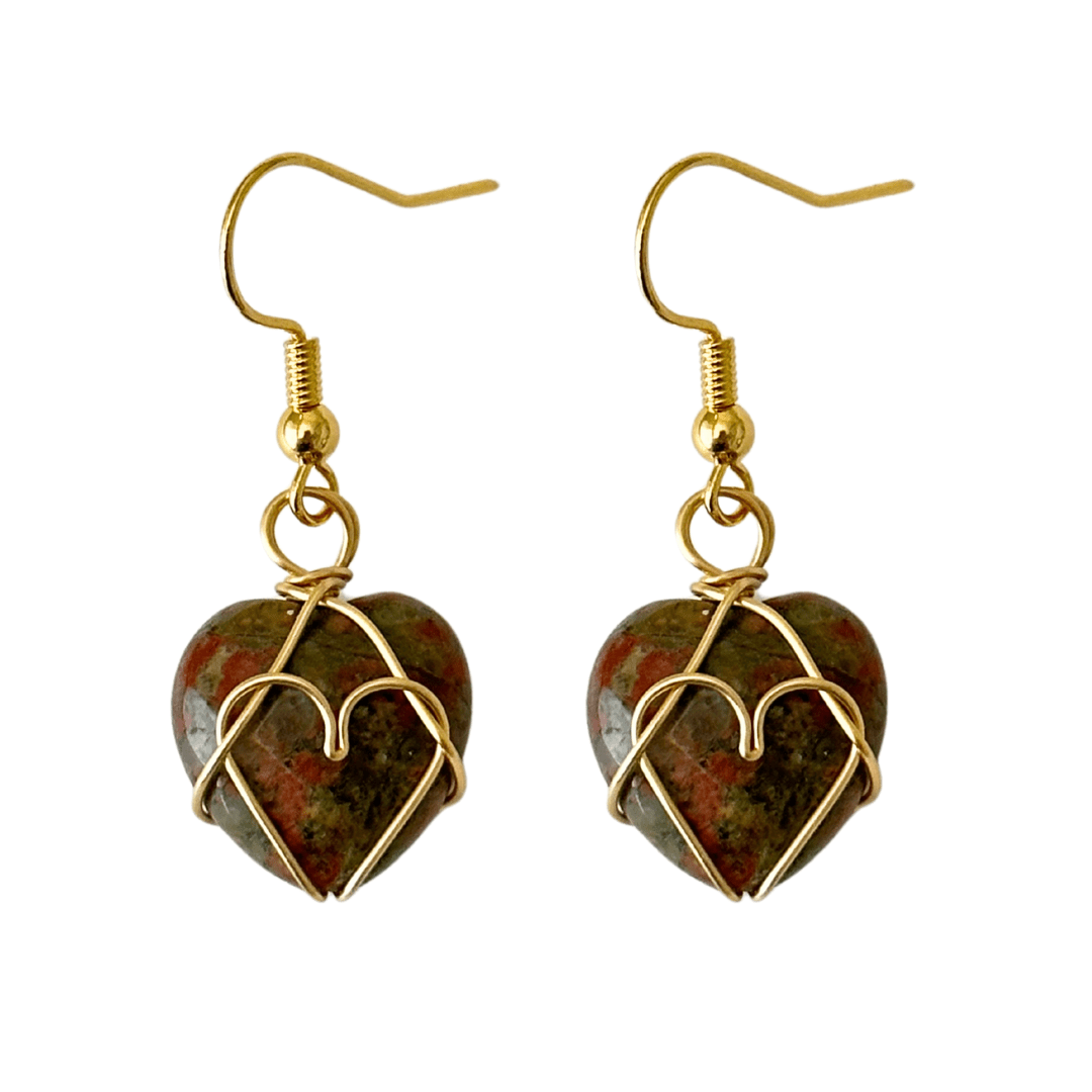 Gemstone Heart Wire Wrap Drop Earrings - The Kindness Cause