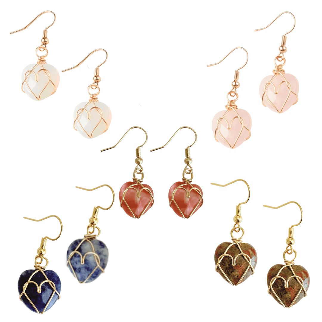 Gemstone Heart Wire Wrap Drop Earrings - The Kindness Cause