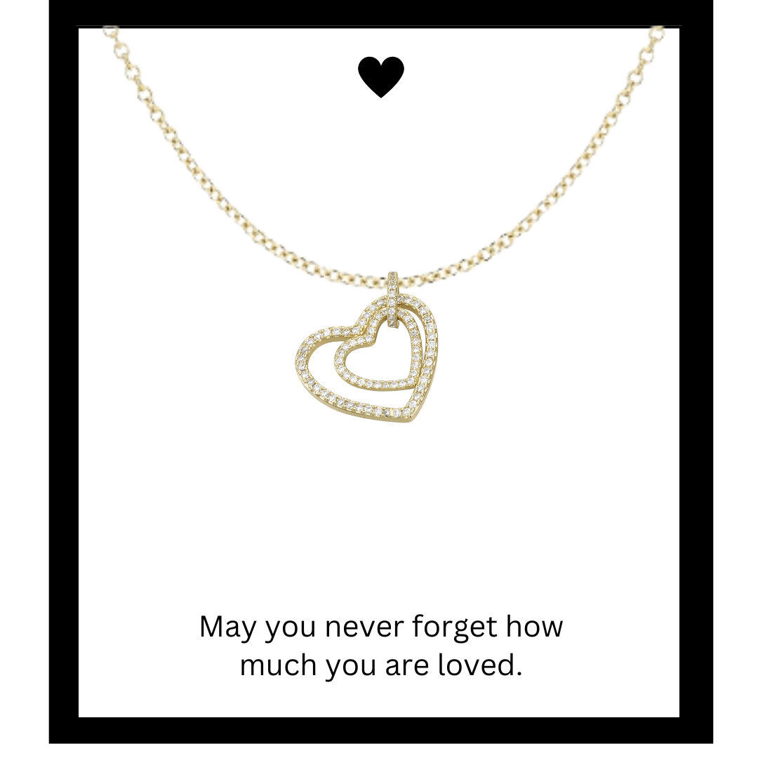 Micro Pave Cubic Zirconia Double Heart Pendant Necklace - The Kindness Cause