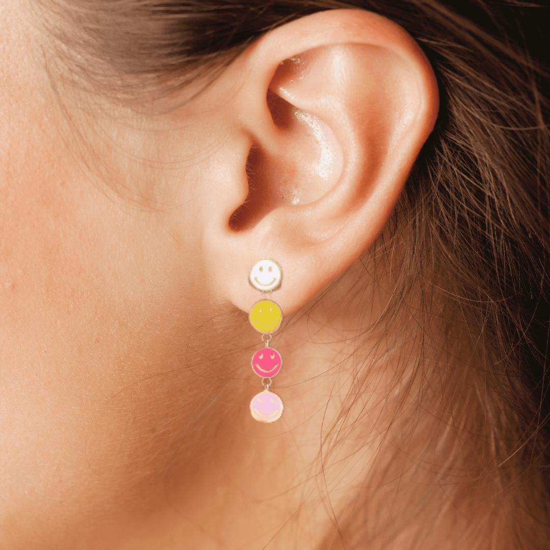 Multi-Color Happy Face Enamel Drop Earrings - The Kindness Cause