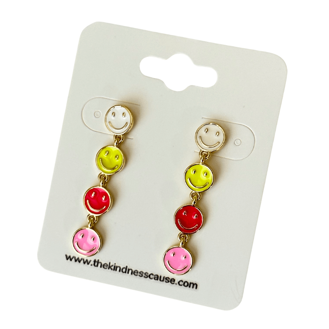 Multi-Color Happy Face Enamel Drop Earrings - The Kindness Cause