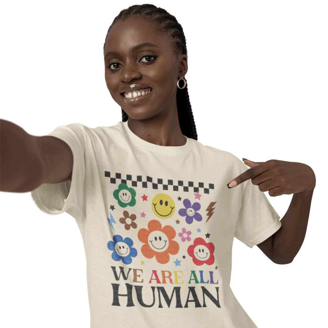 We Are All Human Happy Face Organic Cotton T-Shirt - The Kindness Cause