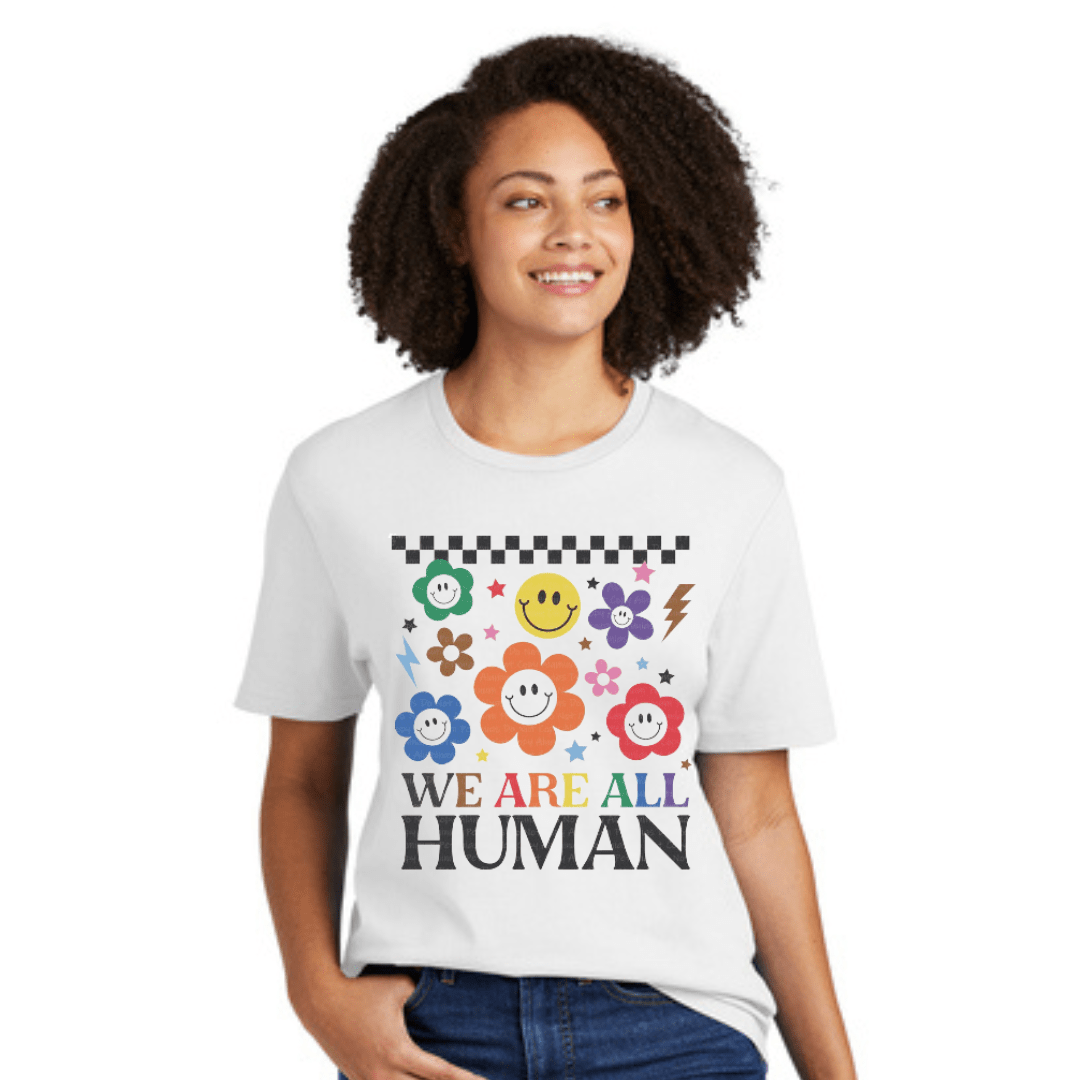 We Are All Human Happy Face Organic Cotton T-Shirt - The Kindness Cause