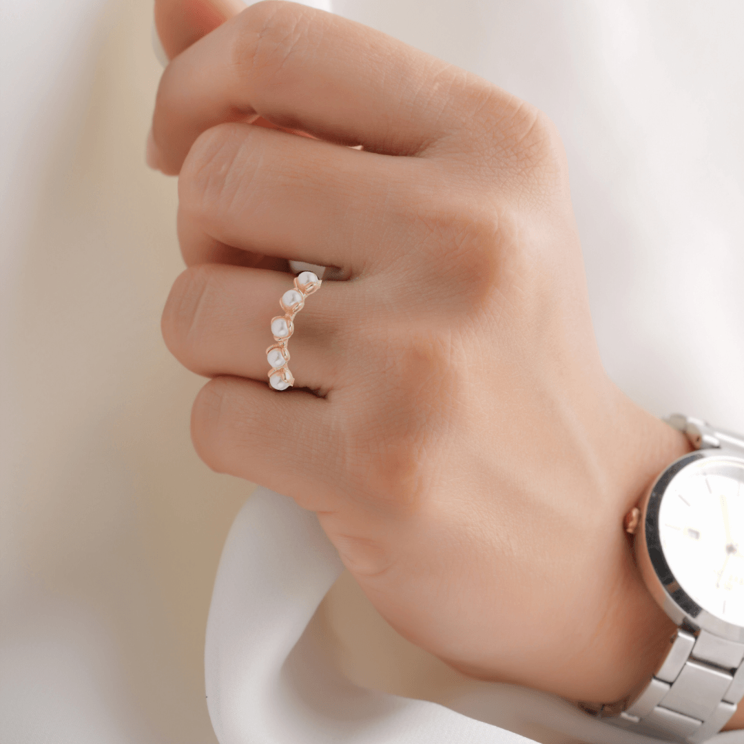 18K Gold Plated Flower Pearl Adjustable Ring - The Kindness Cause