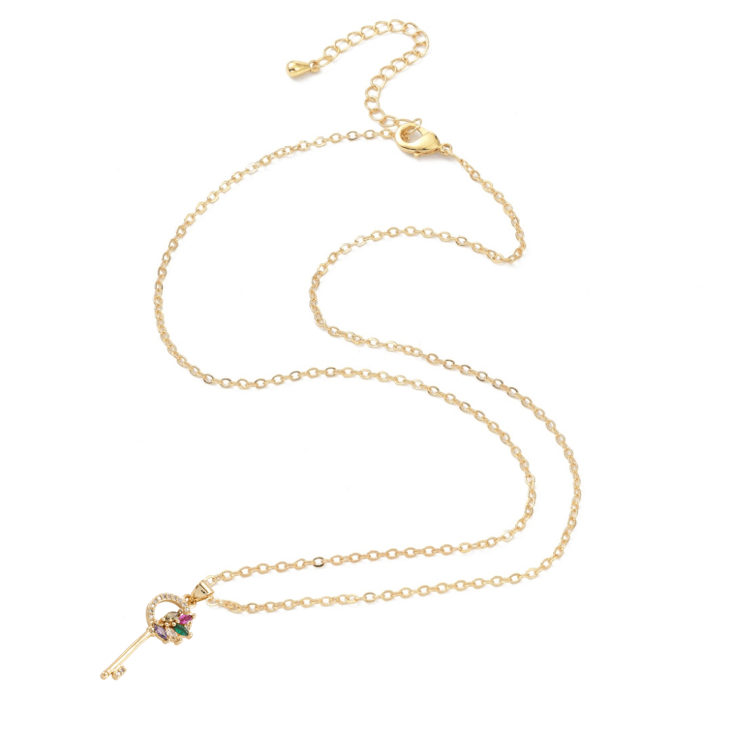 18K Gold Plated Key Necklace with Pave Cubic Zirconia - The Kindness Cause