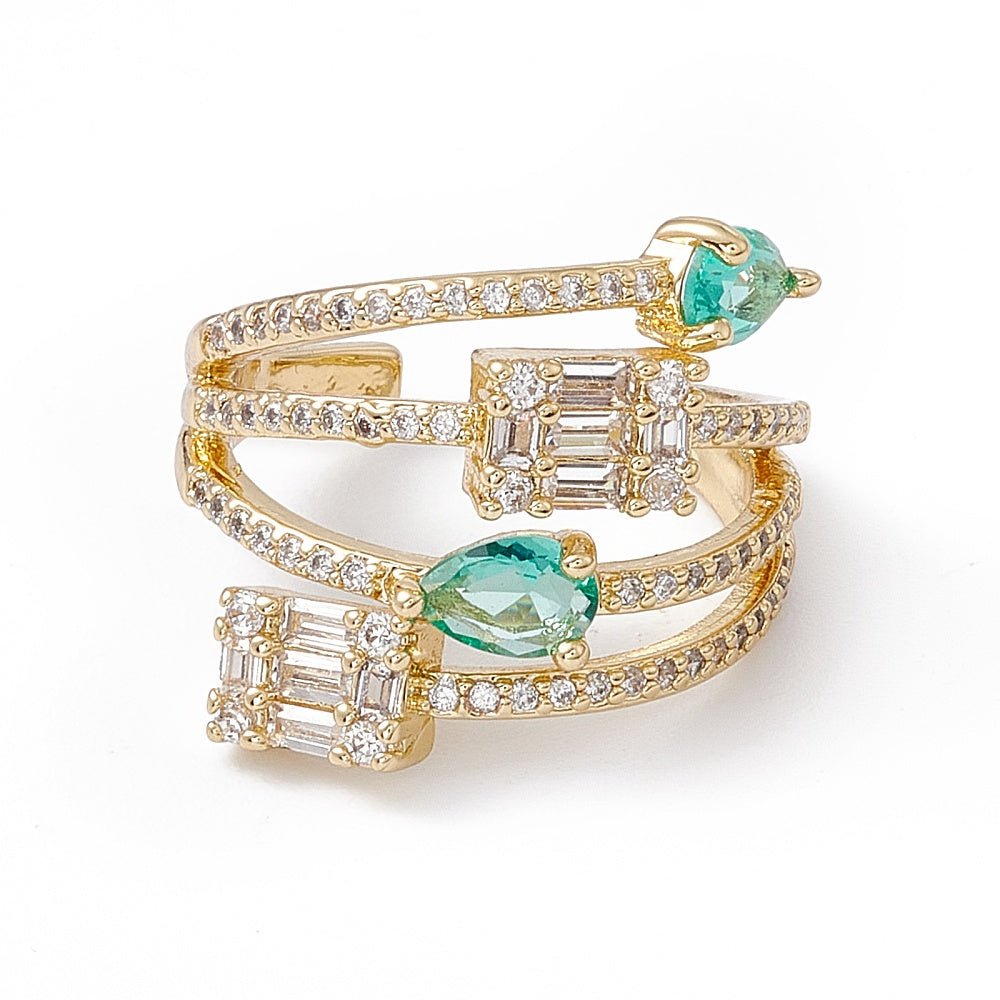 Aquamarine & Cubic Zirconium 18K Gold Plated Adjustable Ring - The Kindness Cause