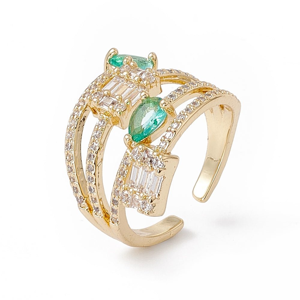 Aquamarine & Cubic Zirconium 18K Gold Plated Adjustable Ring - The Kindness Cause
