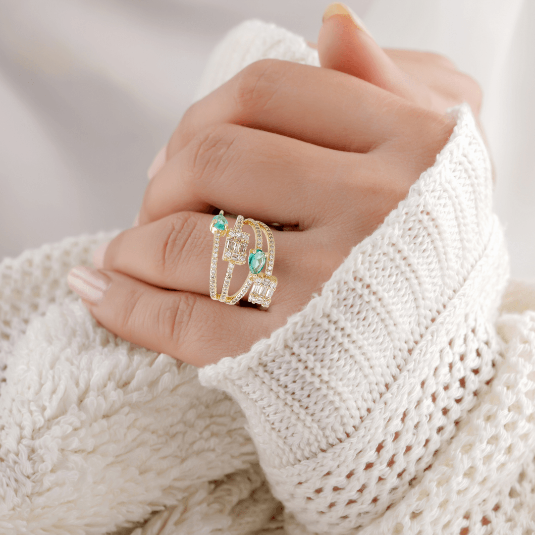 Aquamarine & Cubic Zirconium 18K Gold Plated Adjustable Ring - The Kindness Cause