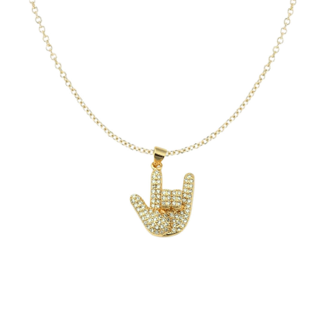 ASL I Love You Hand 18K Gold Plated Necklace with Micro Pave Cubic Zirconia - The Kindness Cause
