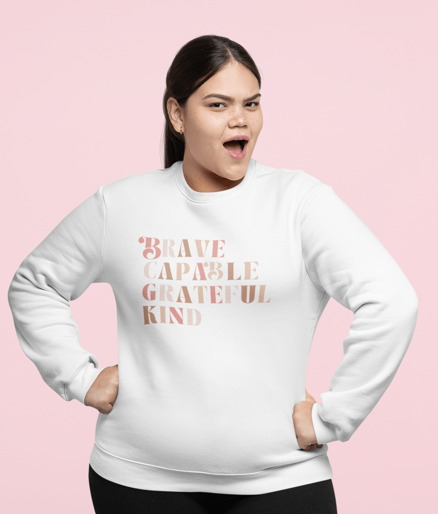 Brave, Capable, Grateful Kind Unisex Fit Crewneck Sweatshirt - The Kindness Cause gifts that donate to charity