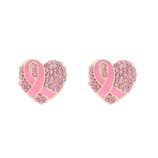Breast Cancer Pink Ribbon Heart Stud Earrings - The Kindness Cause