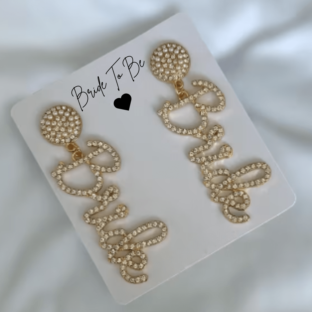 Bride Rhinestone Script Dangle Earrings - The Kindness Cause
