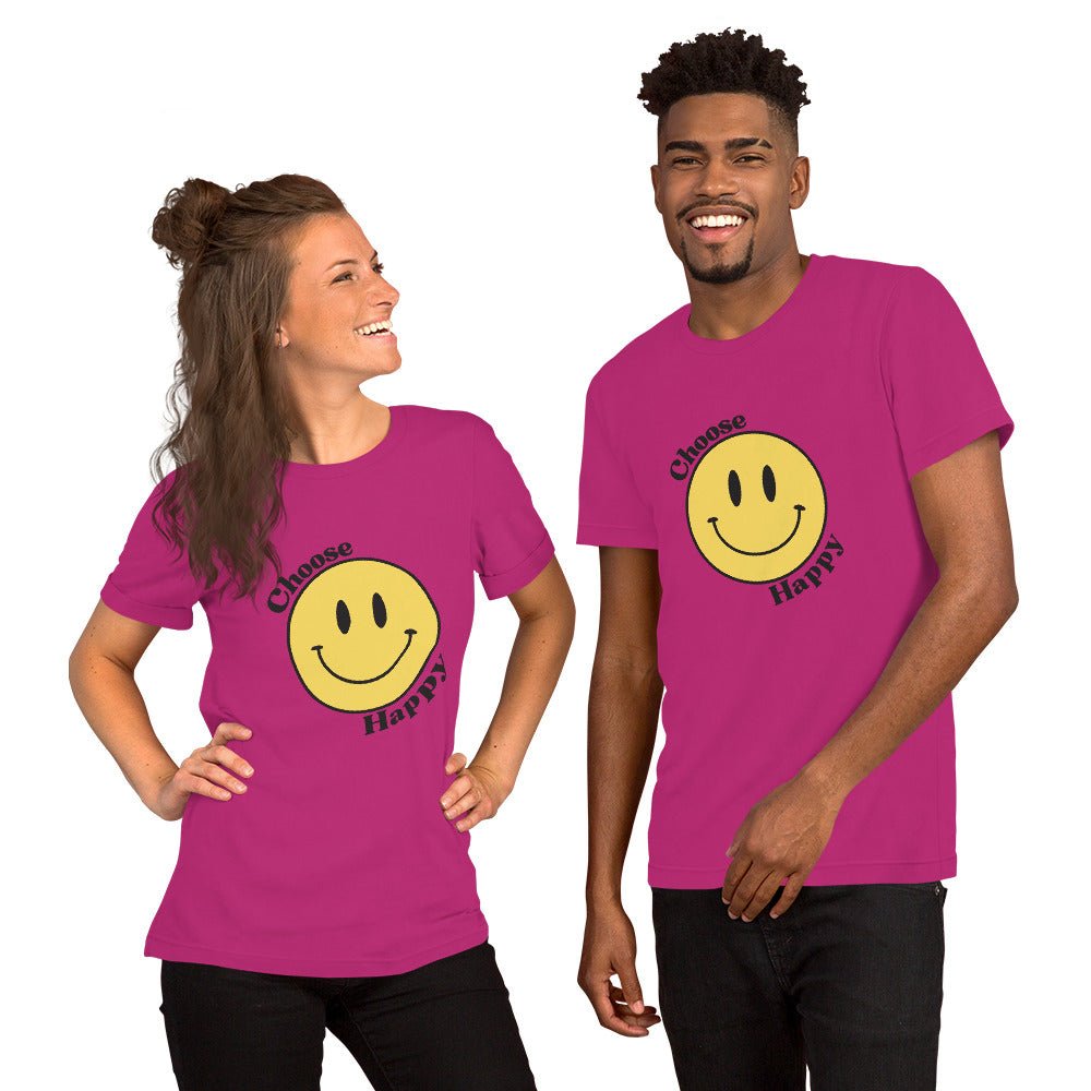 Choose Happy Smiley Face Short-Sleeve Unisex T-Shirt - The Kindness Cause