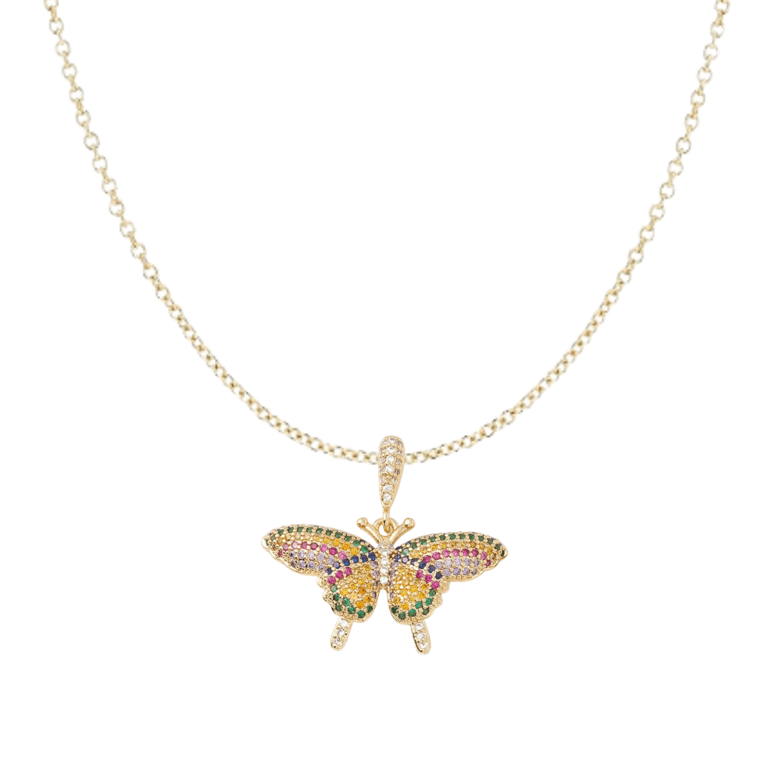 Colorful Micro Pave Cubic Zirconia 18K Gold Plated Butterfly Necklace - The Kindness Cause