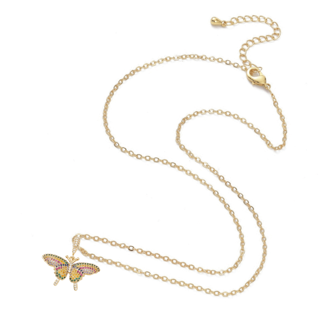 Colorful Micro Pave Cubic Zirconia 18K Gold Plated Butterfly Necklace - The Kindness Cause