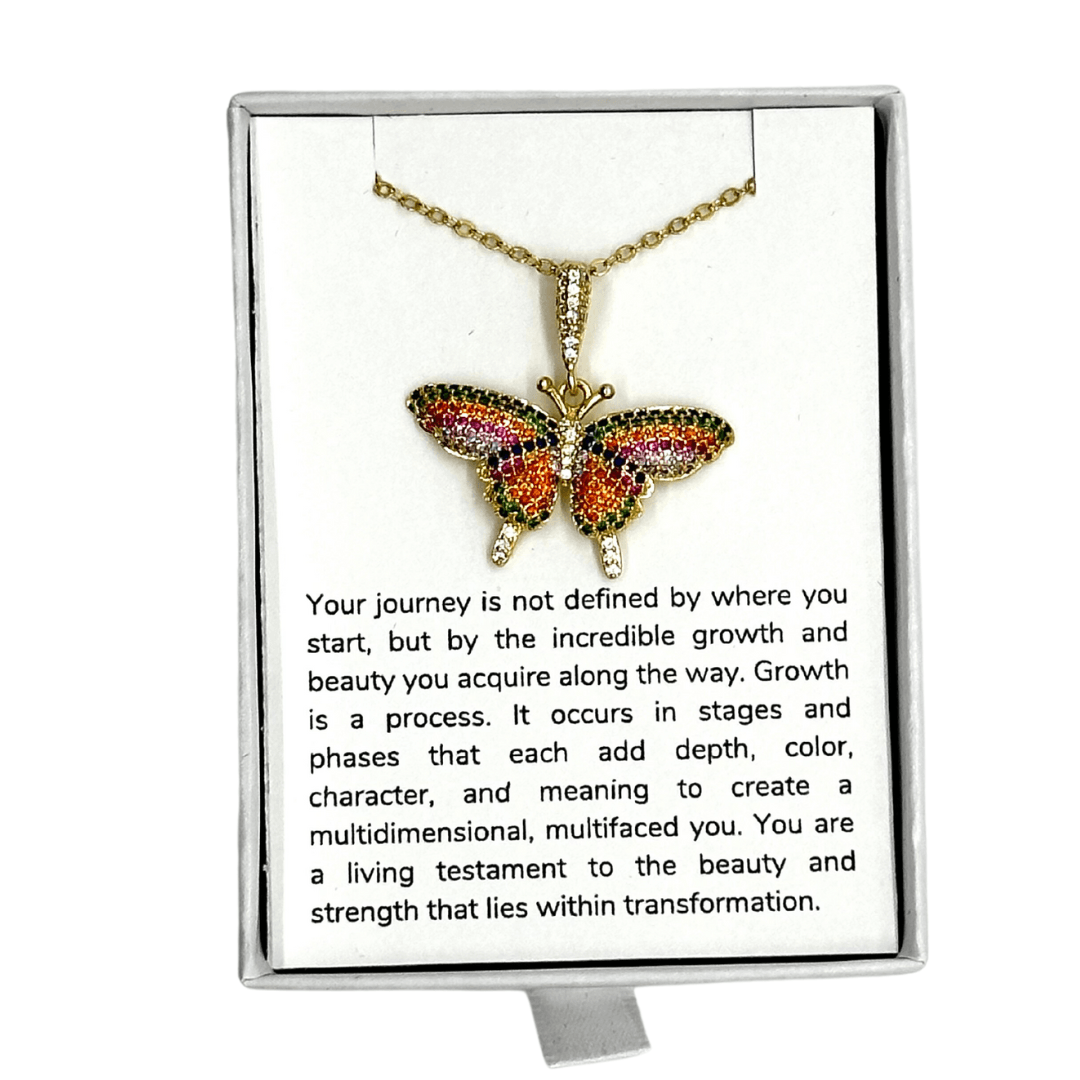 Colorful Micro Pave Cubic Zirconia 18K Gold Plated Butterfly Necklace - The Kindness Cause