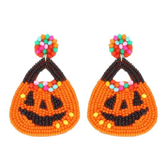 Jack-O-Lantern Pumpkin Halloween Beaded Drop Earrings - The Kindness Cause