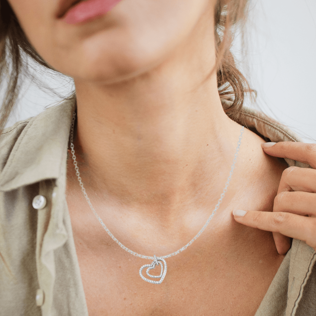 Micro Pave Cubic Zirconia Double Heart Pendant Necklace - The Kindness Cause
