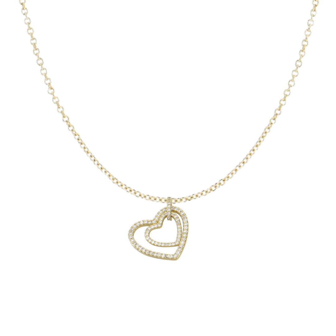 Micro Pave Cubic Zirconia Double Heart Pendant Necklace - The Kindness Cause