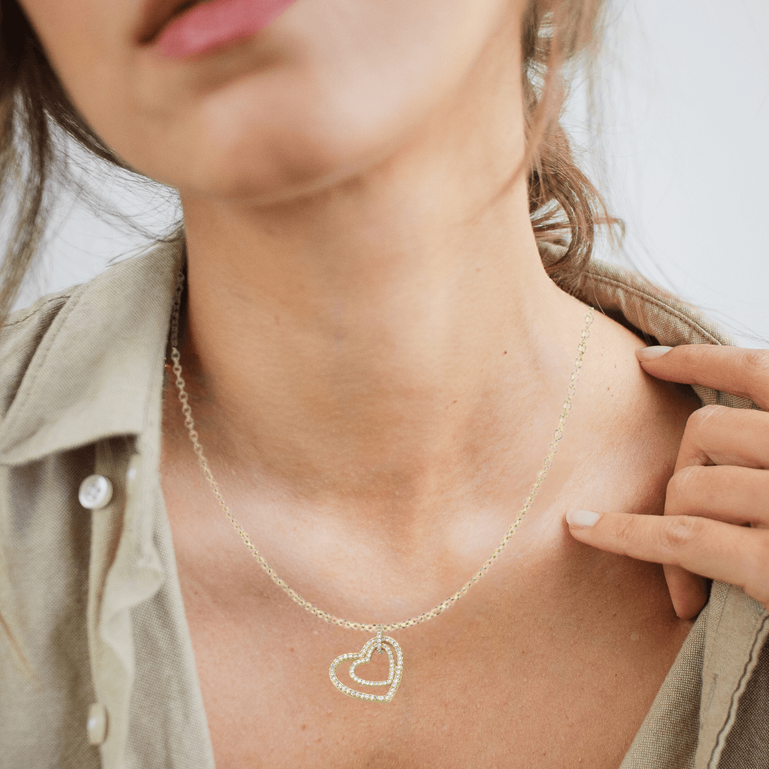 Micro Pave Cubic Zirconia Double Heart Pendant Necklace - The Kindness Cause