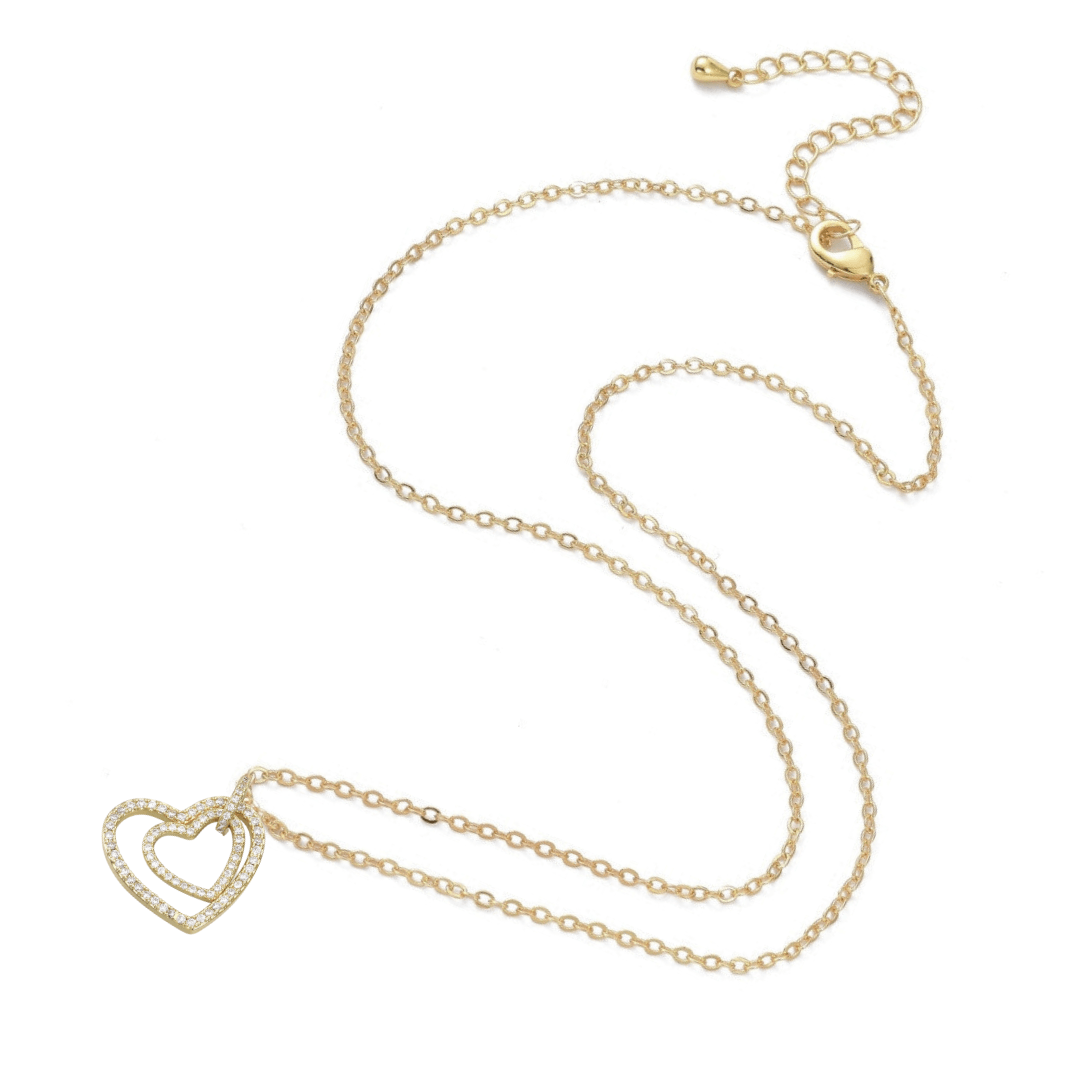 Micro Pave Cubic Zirconia Double Heart Pendant Necklace - The Kindness Cause