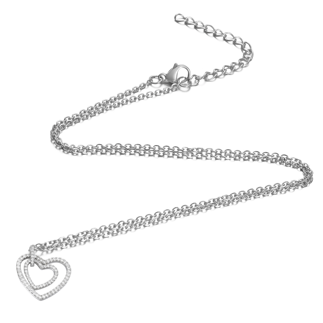 Micro Pave Cubic Zirconia Double Heart Pendant Necklace - The Kindness Cause