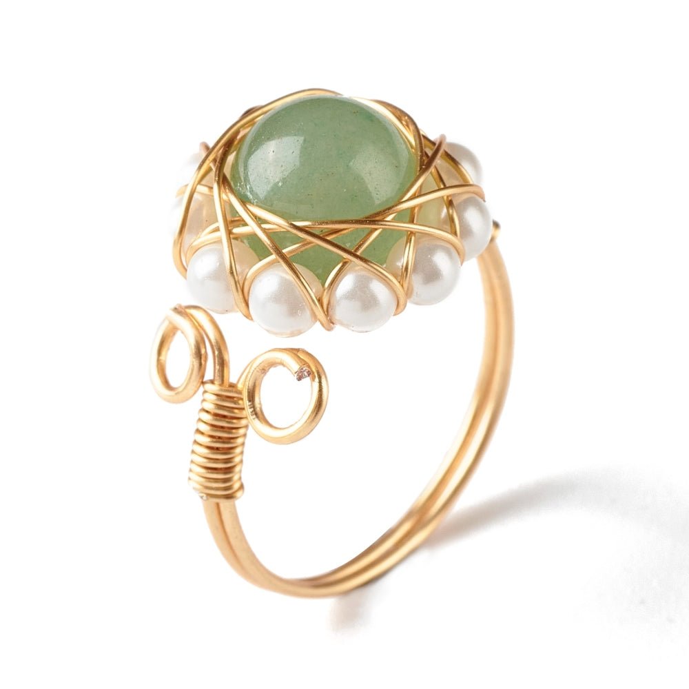 Natural Gemstone and Pearl Wire Wrap Adjustable Ring - The Kindness Cause