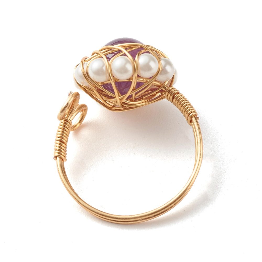 Natural Gemstone and Pearl Wire Wrap Adjustable Ring - The Kindness Cause