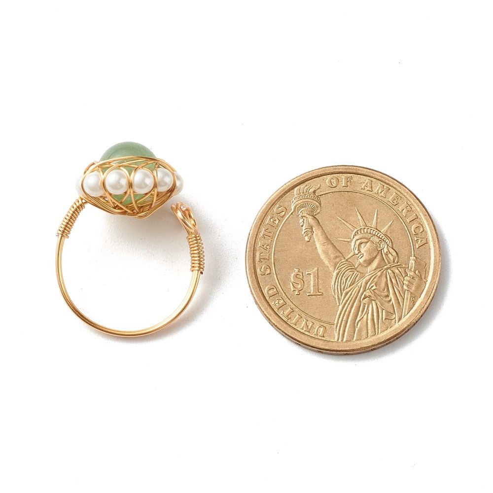 Natural Gemstone and Pearl Wire Wrap Adjustable Ring - The Kindness Cause