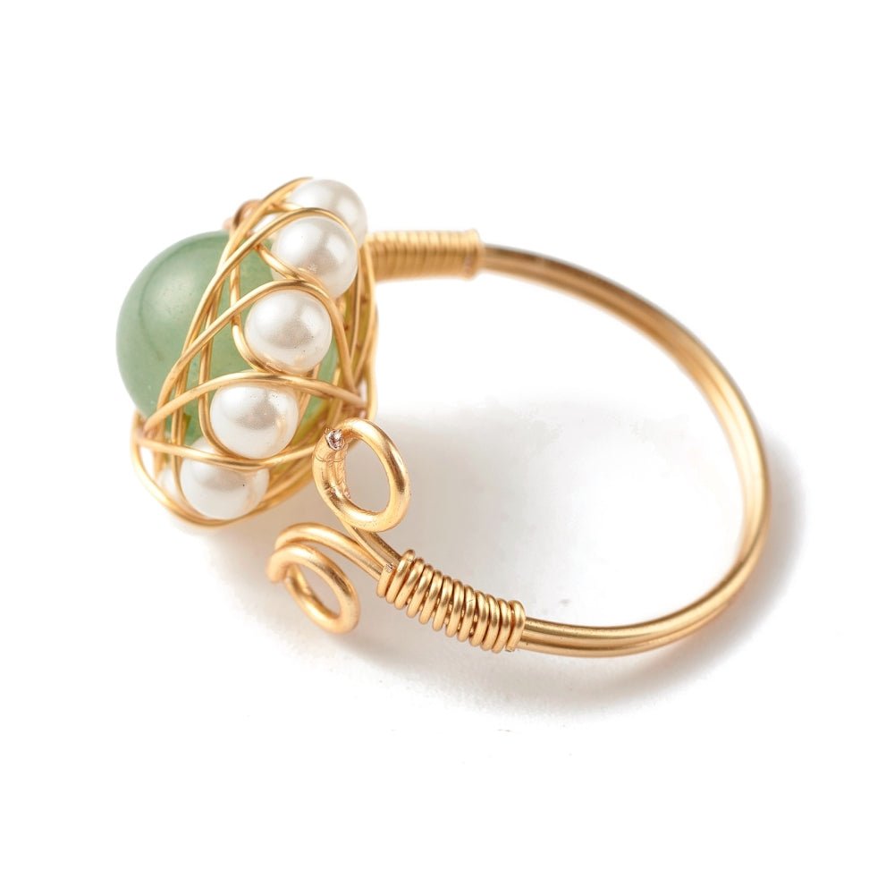Natural Gemstone and Pearl Wire Wrap Adjustable Ring - The Kindness Cause