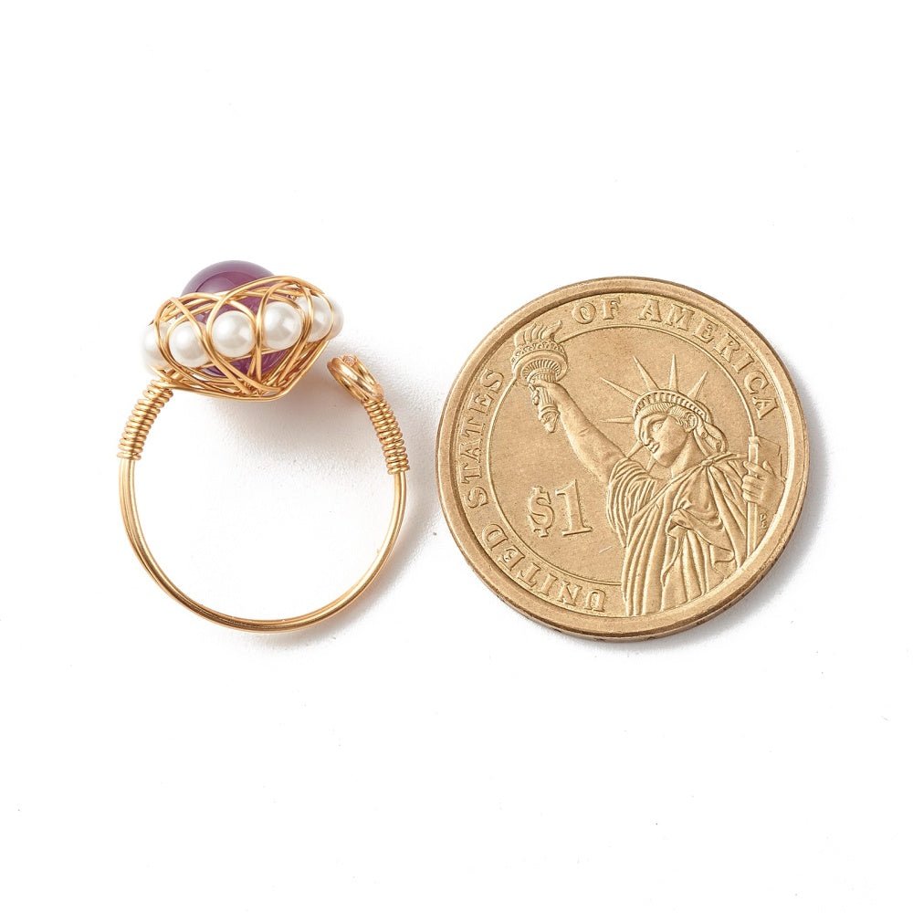 Natural Gemstone and Pearl Wire Wrap Adjustable Ring - The Kindness Cause