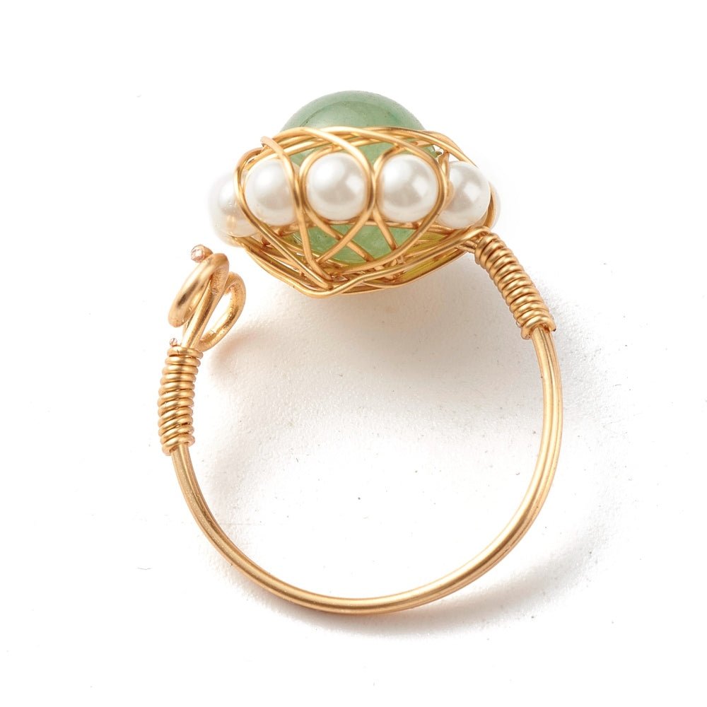 Natural Gemstone and Pearl Wire Wrap Adjustable Ring - The Kindness Cause