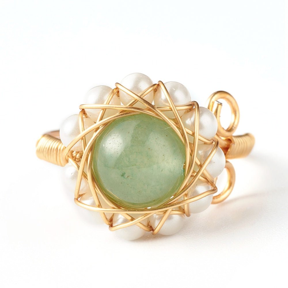 Natural Gemstone and Pearl Wire Wrap Adjustable Ring - The Kindness Cause