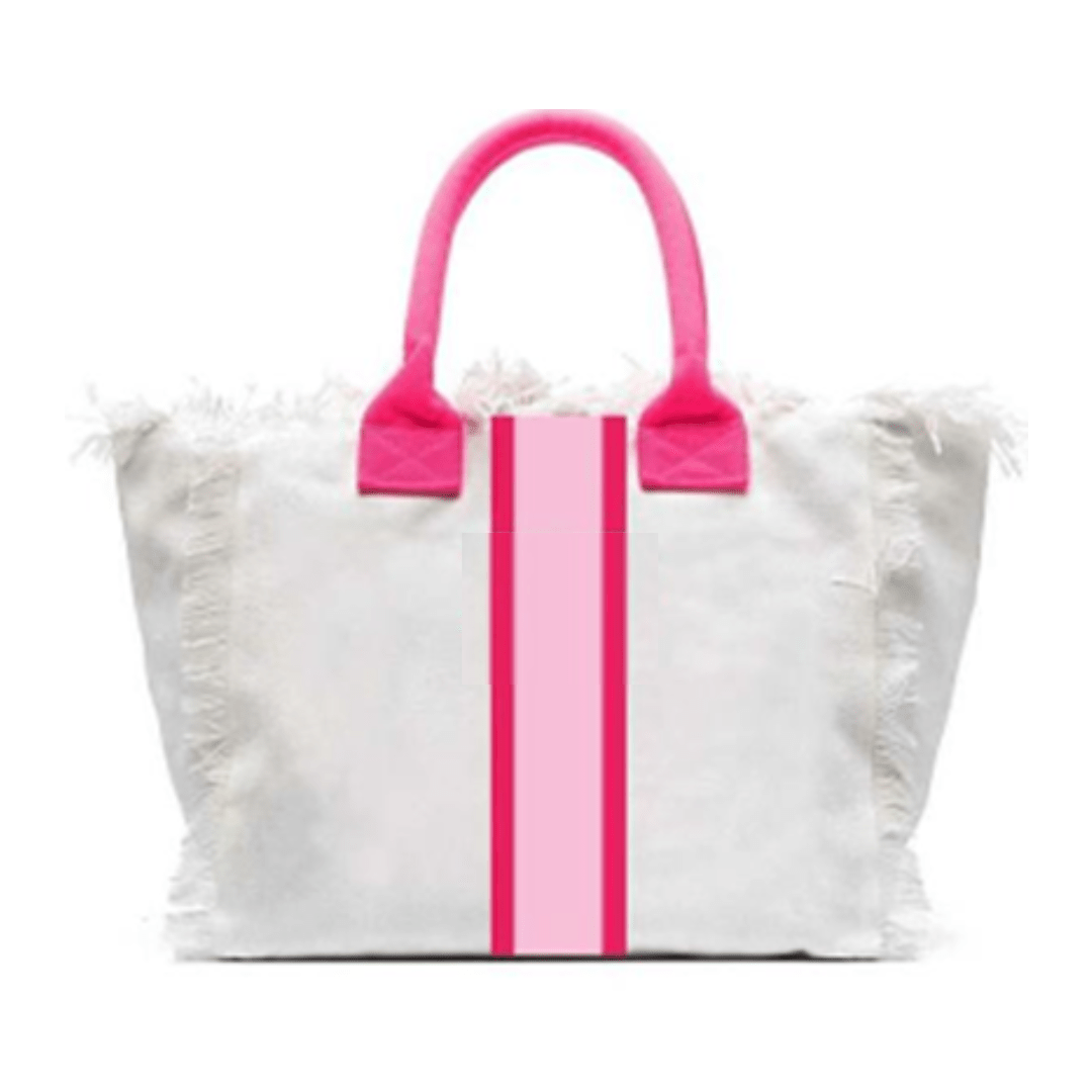 Pink Stripe Fringe Large Canvas Tote Bag - The Kindness Cause