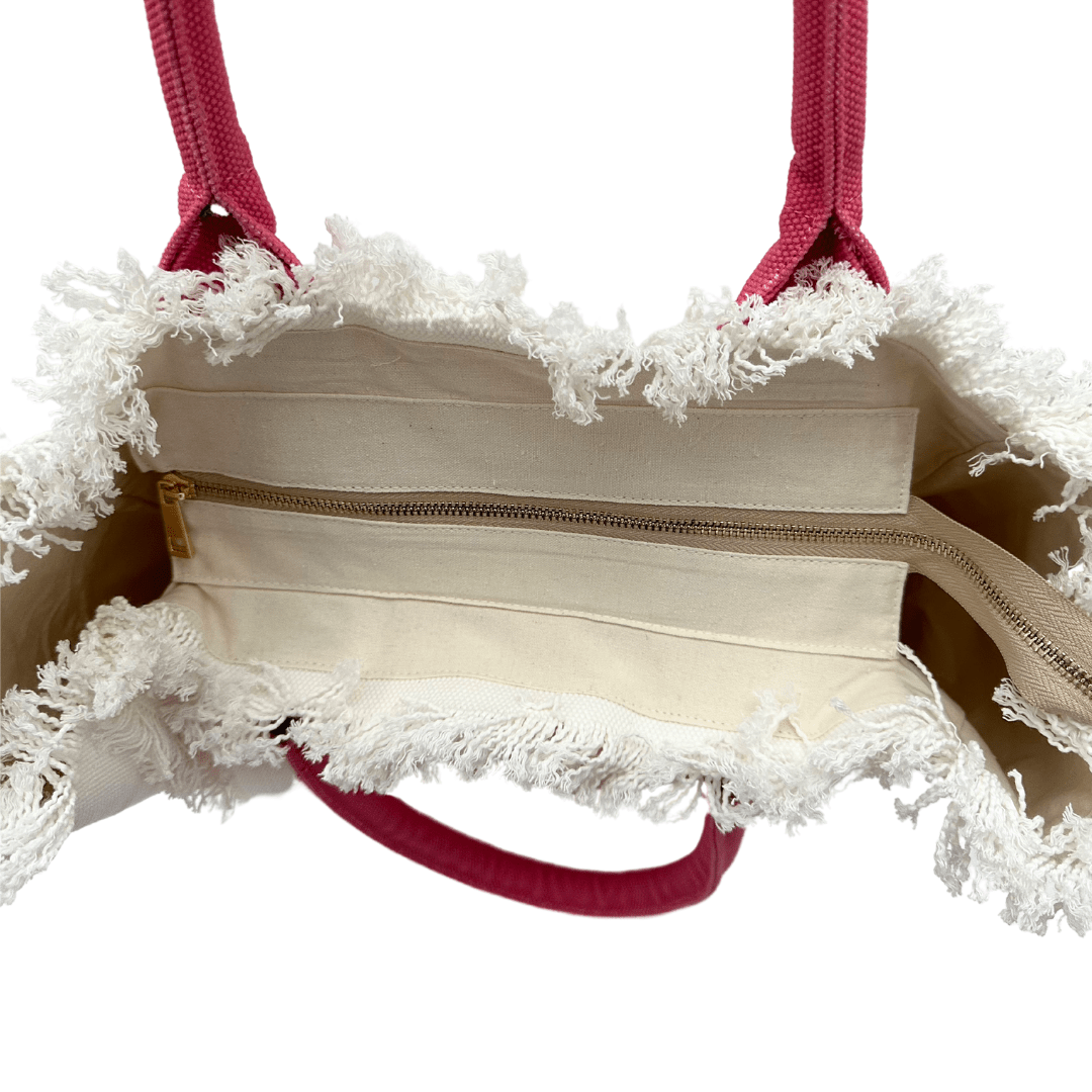 Pink Stripe Fringe Large Canvas Tote Bag - The Kindness Cause