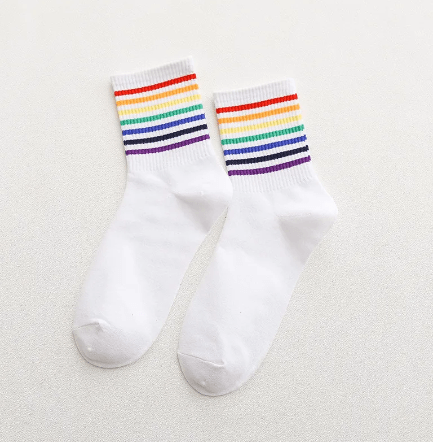 Pride Rainbow Stripe Cotton Crew Socks - The Kindness Cause