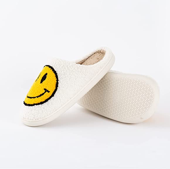 Smiley Face Fuzzy Adult Unisex Slippers - The Kindness Cause