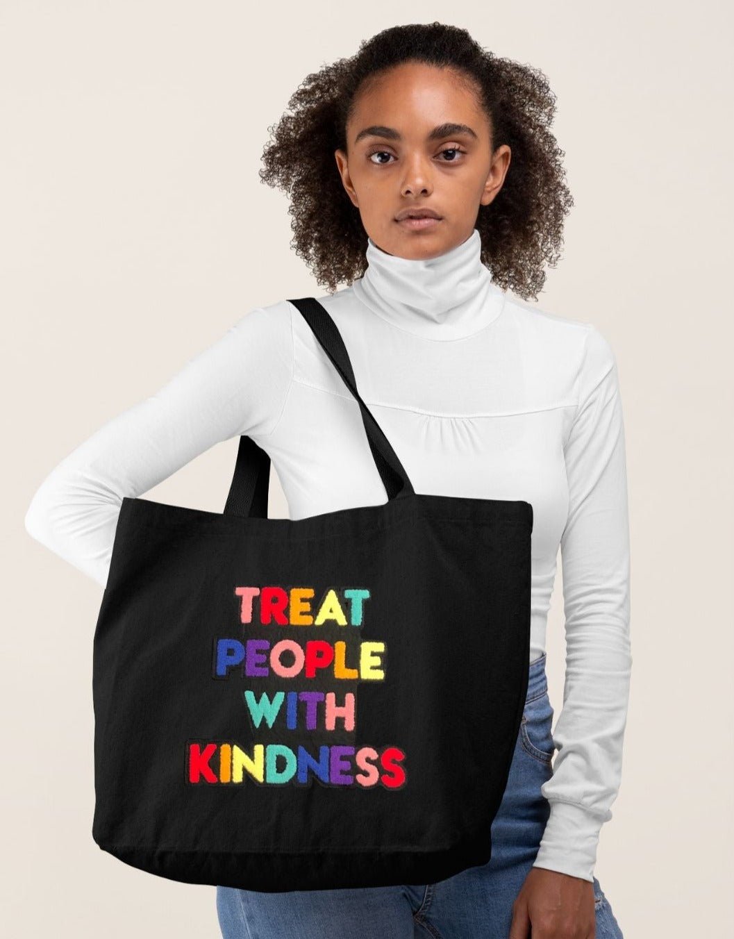 Treat People with Kindness Chenille Patch Canvas Tote Bag - The Kindness Cause